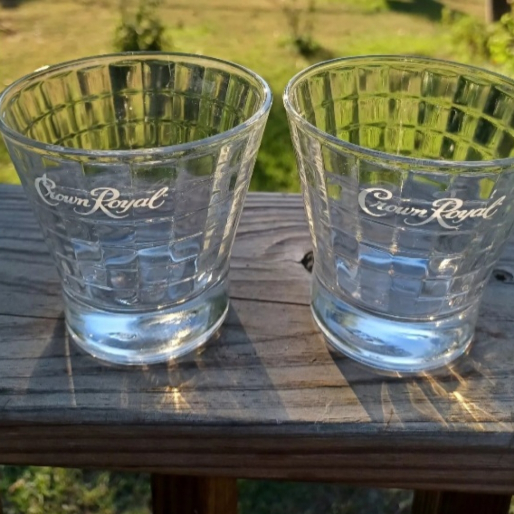 Crown Royal Tapered Optic Block Whiskey Rock Glass Vintage 8 ounce